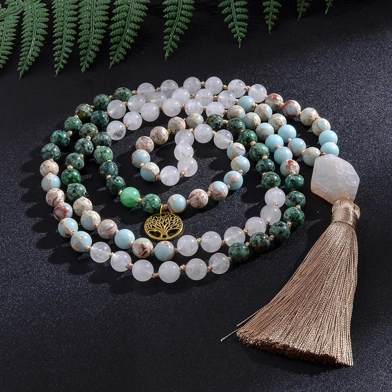 Japamala Jade Branca, Turquesa Africana e Jaspe Imperial + Pulseira de Brinde