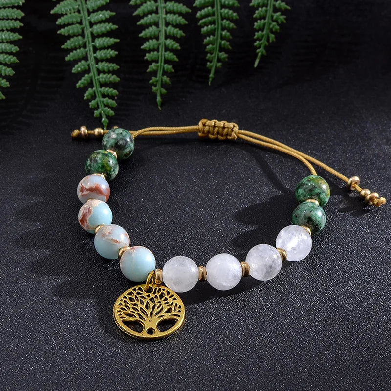 Japamala Jade Branca, Turquesa Africana e Jaspe Imperial + Pulseira de Brinde